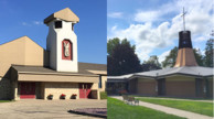 Exteriors of the two churches of Blessed Trinity Catholic Parish in Dane and Lodi, WI .