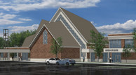 Drawing of exterior of Successful First Congregational Church, Traverse City, MI capital campaign.