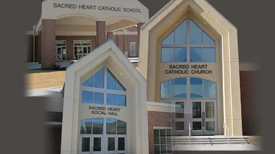 Front entrances to Sacred Heart Catholic Church & School, Warner Robins, GA.