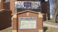 St. Joseph's Catholic Church & School, Devils Lake, ND marquee and capital campaign banner.