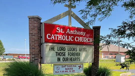 St. Anthony Catholic Church, Camdenton, MO exterior sign.
