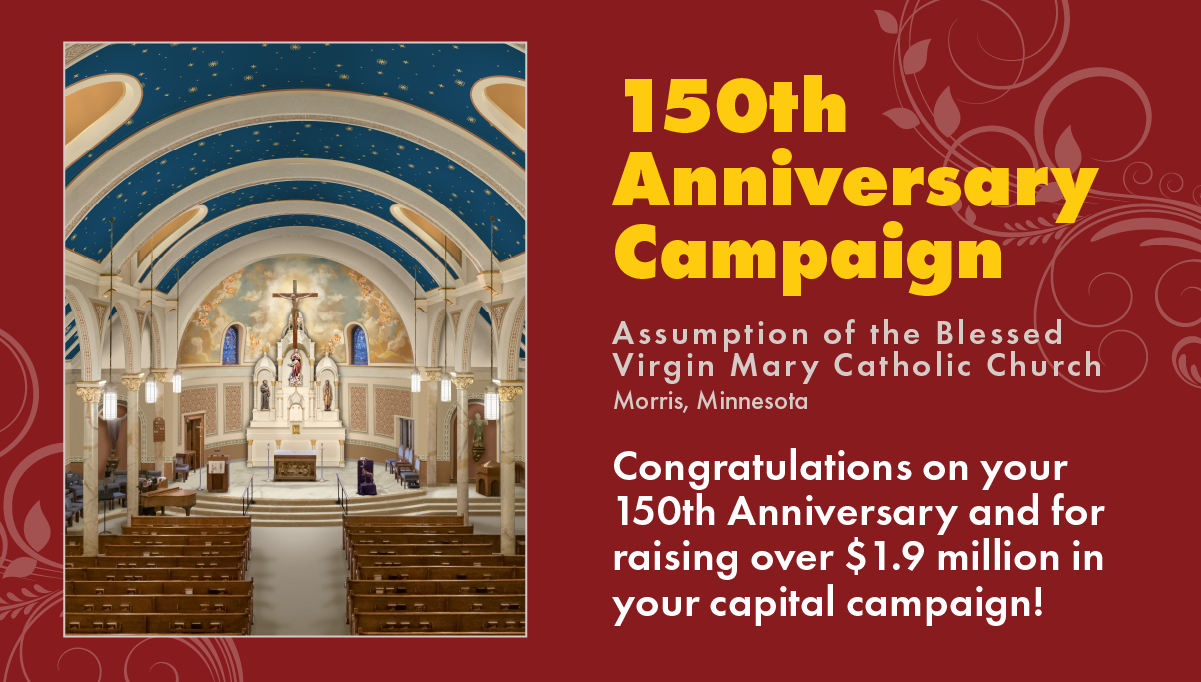Interior rendering of interior of Assumption of the Blessed Virgin Mary Catholic Church, Morris, MN as finished after their successful church capital campaign