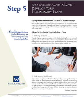 Thumbnail image of PDF of Step 5 For A Successful Church Capital Campaign, Develop Your Preliminary Plans