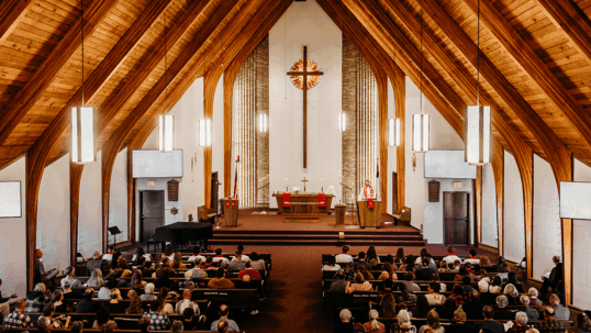 The beautiful interior of St. Paul's Lutheran Church & School, Perham, MN.