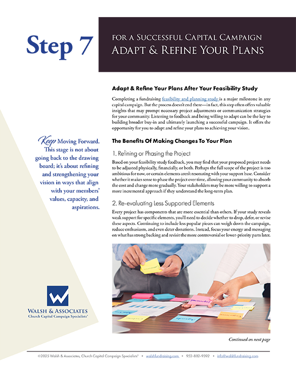 Step 7 For A Successful Church Capital Campaign, Adapt & Refine Your Plan After The Your Feasibility Study document