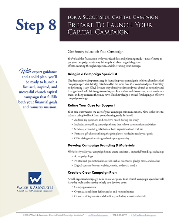 Step 8 For A Successful Church Capital Campaign, Prepare to Launch Your Capital Campaign