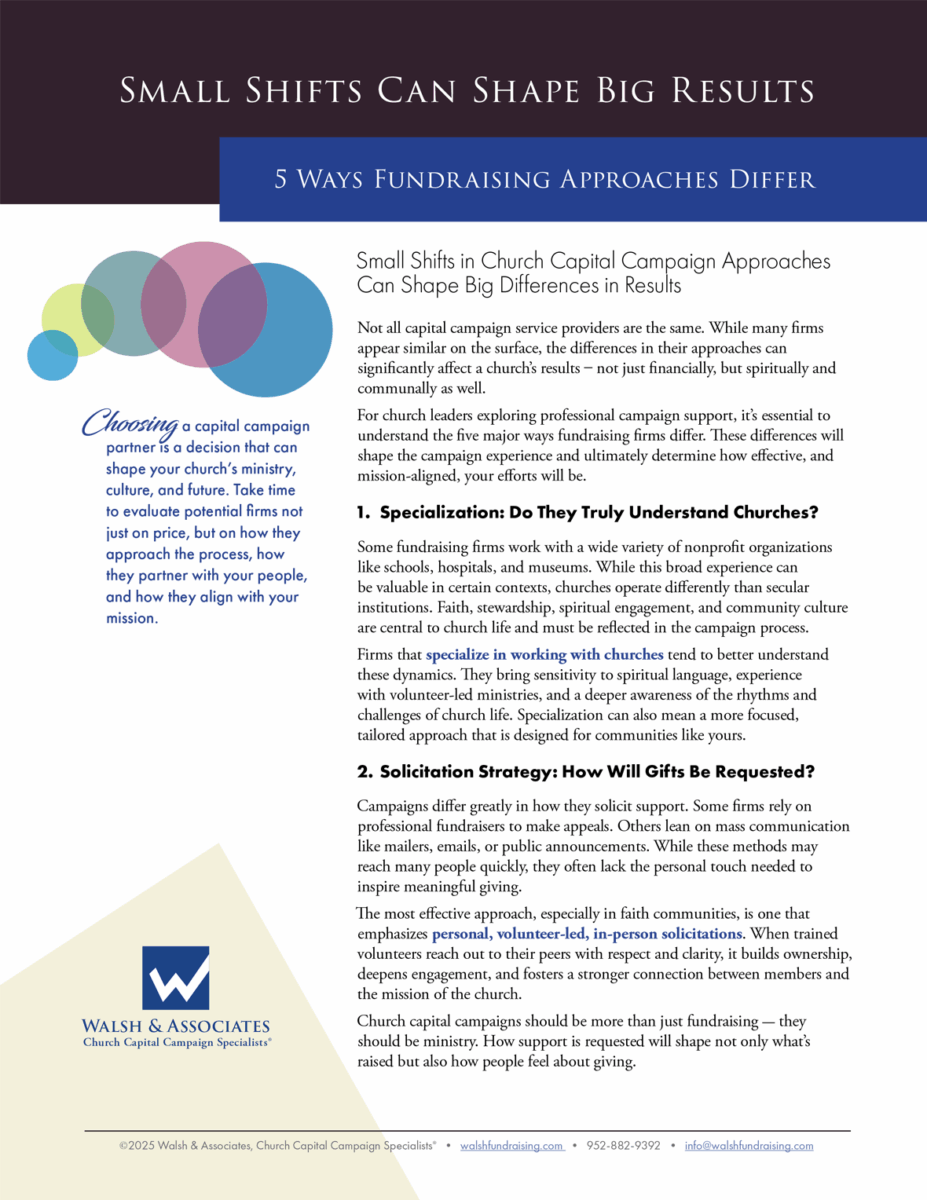Small Shifts Can Shape Big Results - 5 ways Fundraising Approaches Differ for church capital campaigns by Walsh & Associates