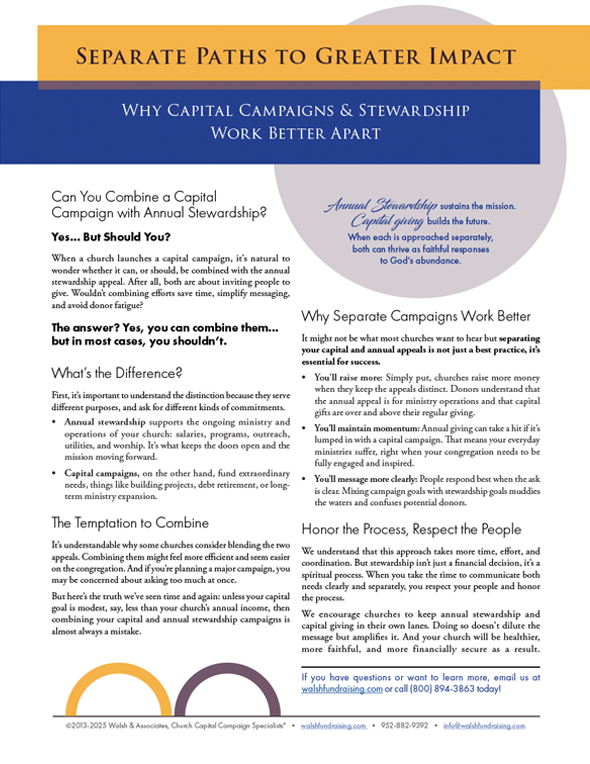 Why Capital Campaigns & Stewardship Work Better Apart