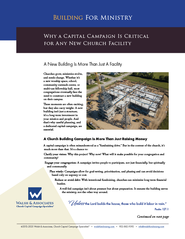 PDF of Church Building Capital Campaign article by Walsh & Associates