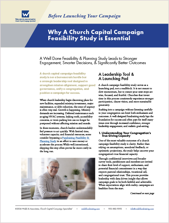 Why a church capital campaign feasibility study is essential before launching your campaign, by Walsh & Associates, Church Capital Campaign Specialists
