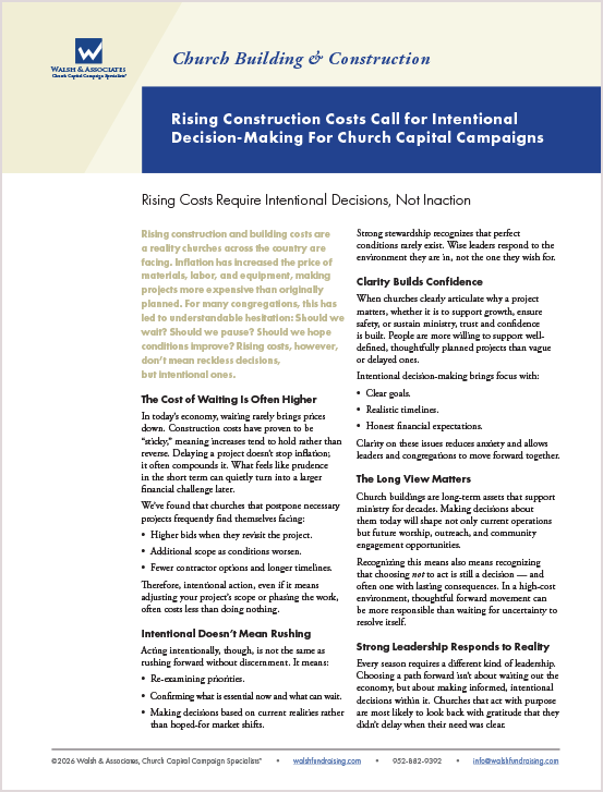 PDF: Rising Construction Costs Call For Intentional Decision-Making For Church Capital Campaigns